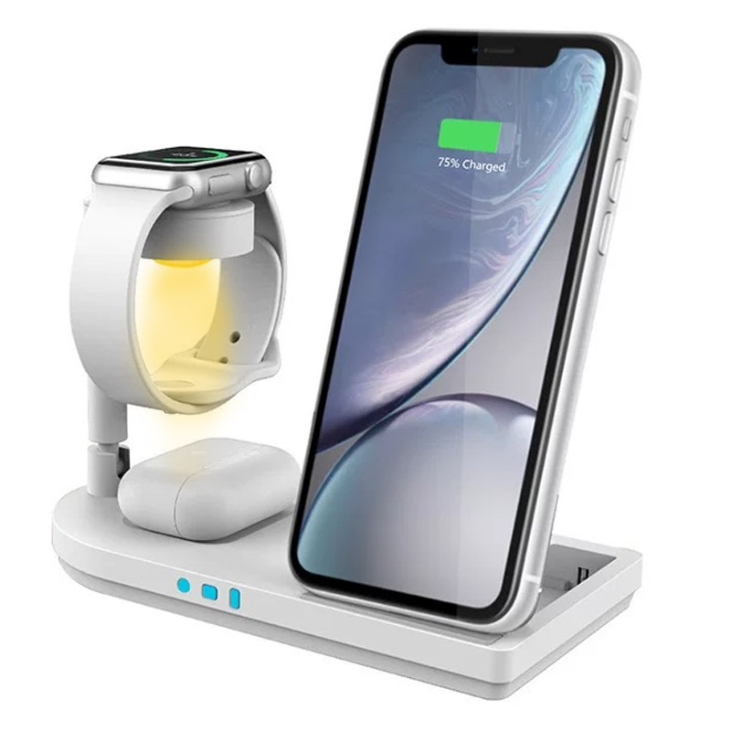 Smartwatch Ac - 折りたたみ式3-in-1ワイヤレス充電スタンド（LEDナイトライト付き）iPhone 17〜12、Apple Watch、AirPods Pro、Samsung Galaxy Watch、Buds対応