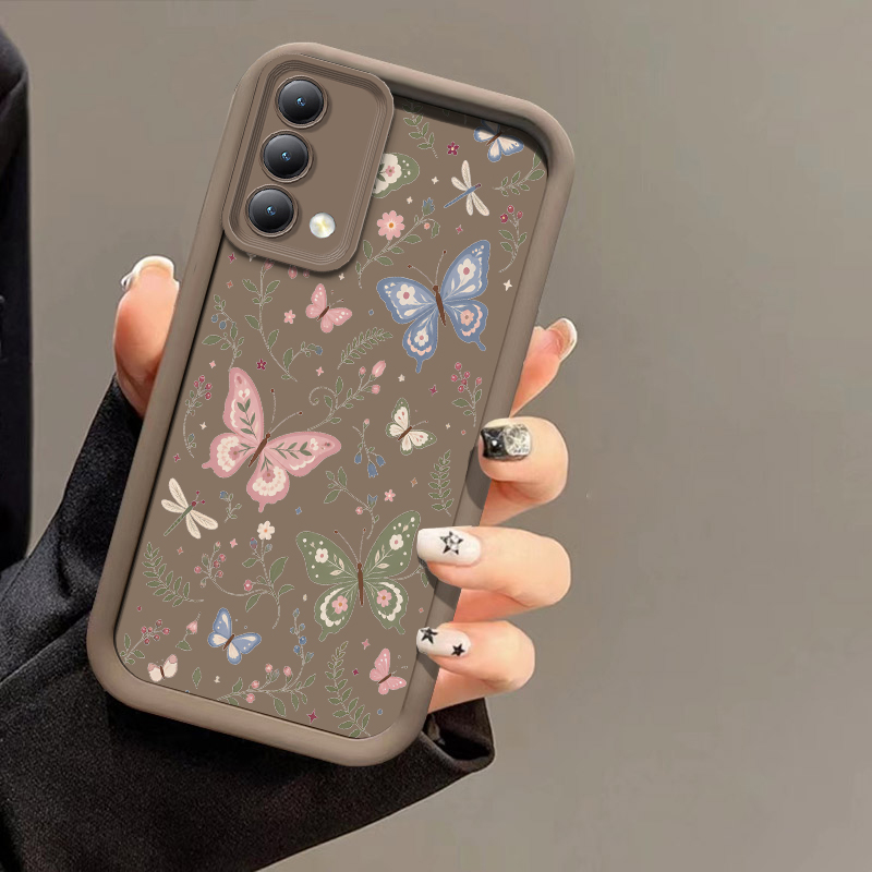 Realme C67 - OPPO Realme C100i、C85 Pro、C75、C73、C71、C65、C67、C63対応、花柄と蝶柄のプリントが施された、耐衝撃性に優れたシリコン製ソフトケース。