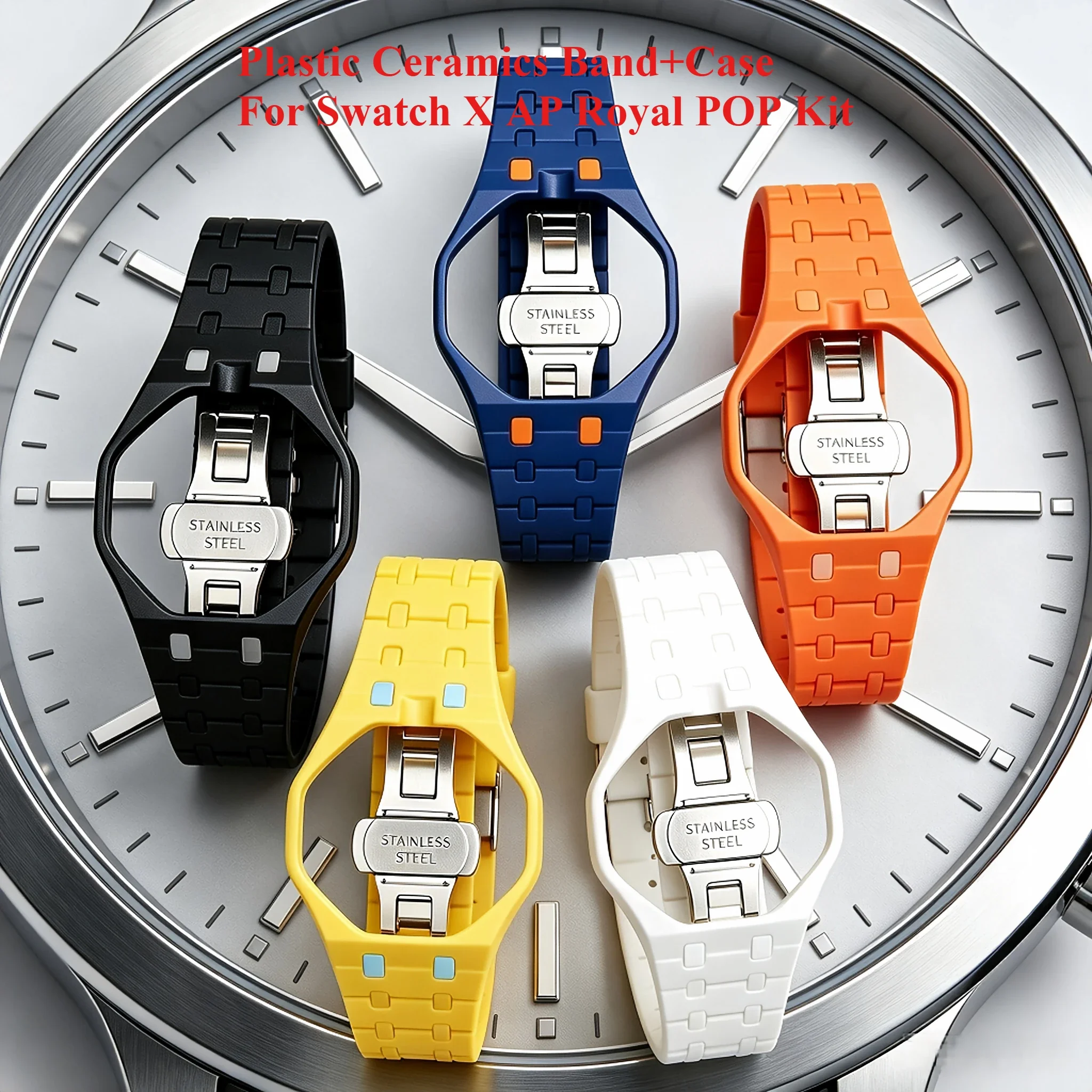 Smartwatch Case - スウォッチ X AP ロイヤル POP プラスチックセラミック時計ケースストラップポケットチェンジャー用の高級改造キット腕時計用