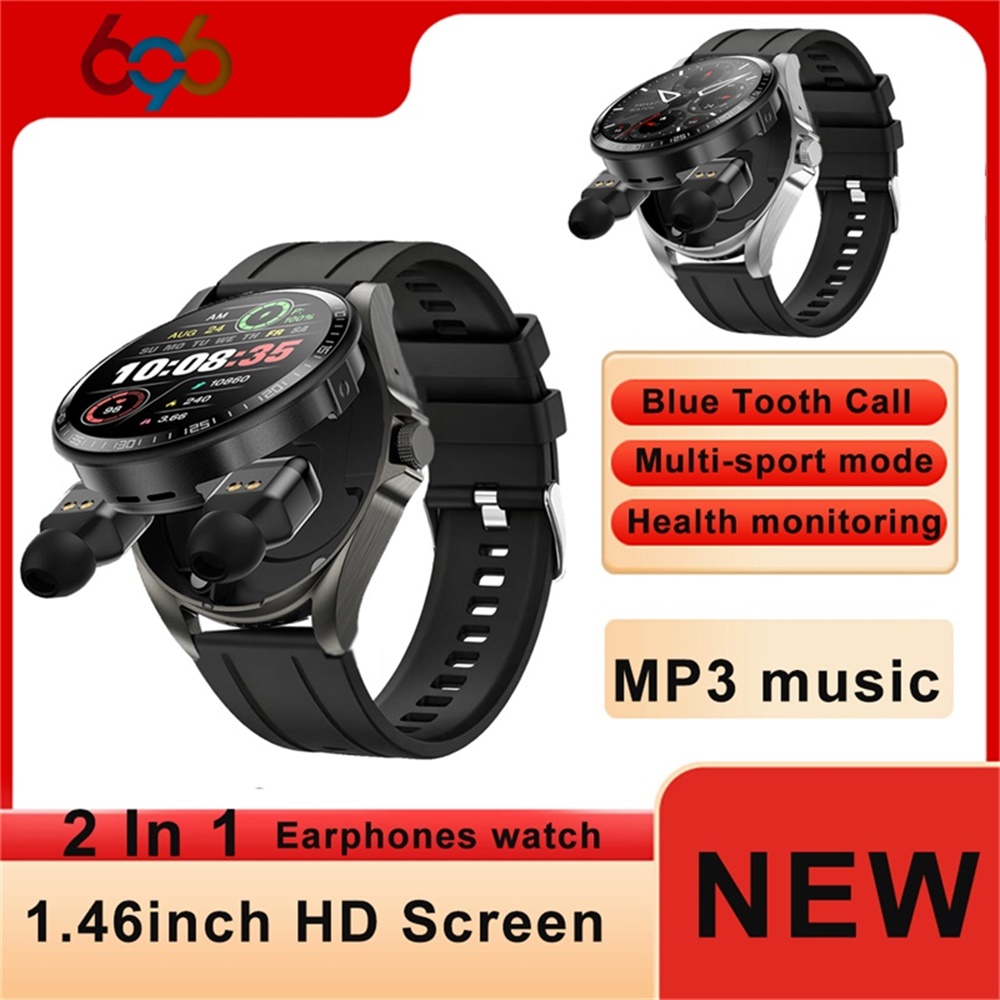 Smartwatch Headset - 696新型スマートウォッチヘッドホン2in1ブルートゥース通話音楽腕時計心拍数睡眠モニタリングクロックTWSヘッドセットスマートウォッチ