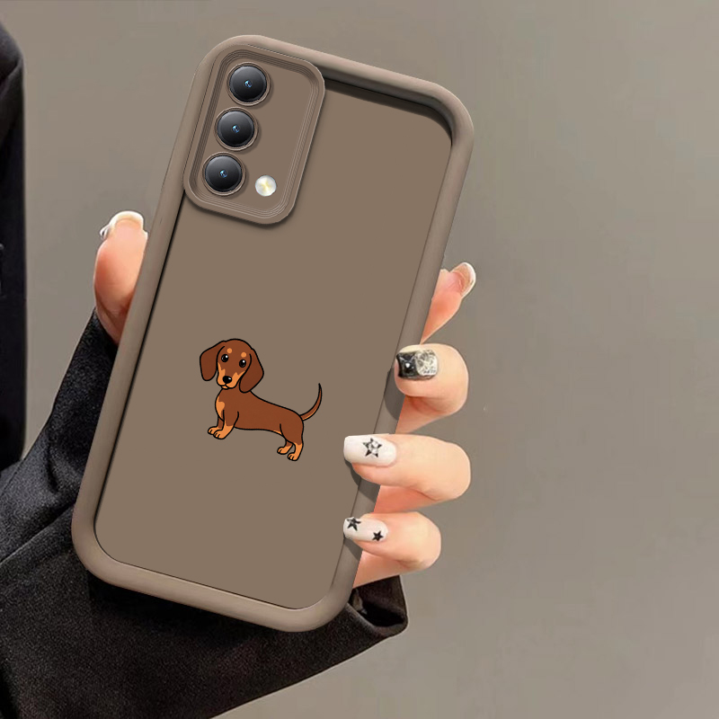 Realme C67 - ダックスフントのシルエットが描かれた、OPPO Realme C100i、C85 Pro、C75、C73、C71、C65、C67、C63対応のシリコン製ソフトケース。耐衝撃性に優れています。