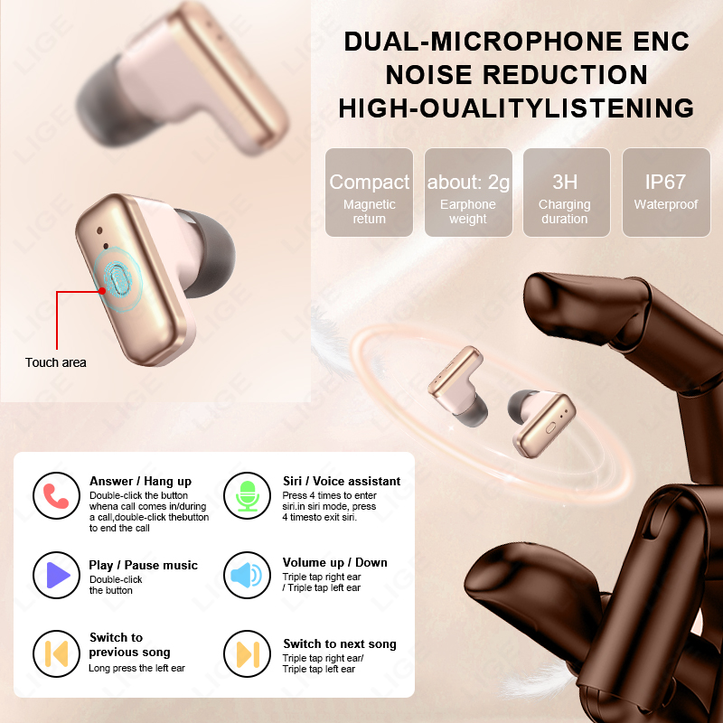LIGE 2 で 1 TWS ヘッドセットスマートウォッチ  - Smartwatch Headset のレビューと価格