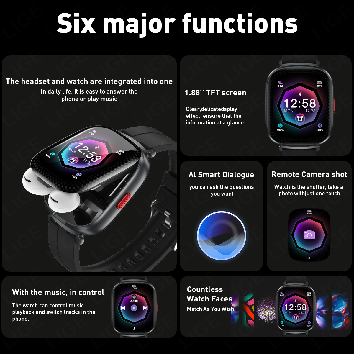 LIGE TWSイヤホン スマートウォッチ 1.88インチ  - Smartwatch Headset のレビューと価格