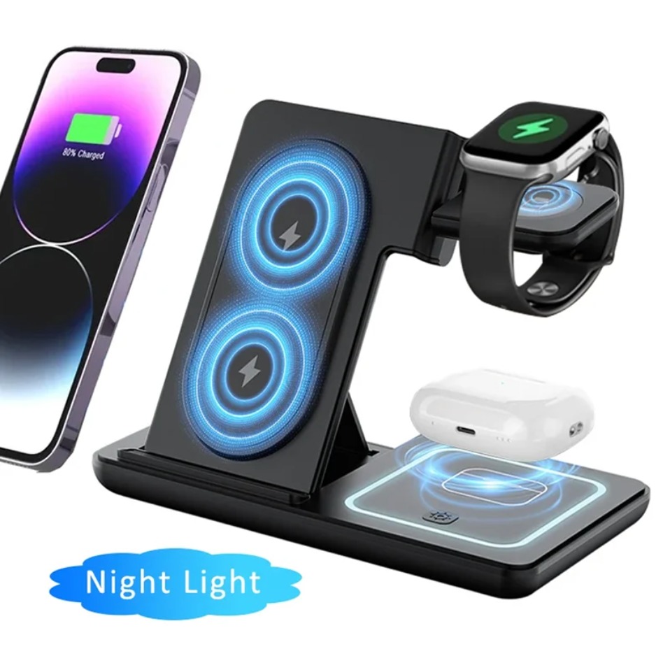 ナイトLEDライト付き3in1ワイヤレス充電器 折りたたみ式 - Smartwatch Ac のレビューと価格