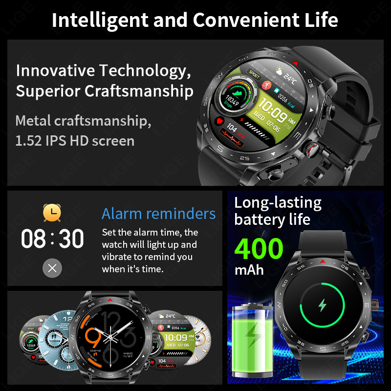 Lige-男性と女性のためのイヤフォン付き防水スマートウォッ - Smartwatch Headset のレビューと価格