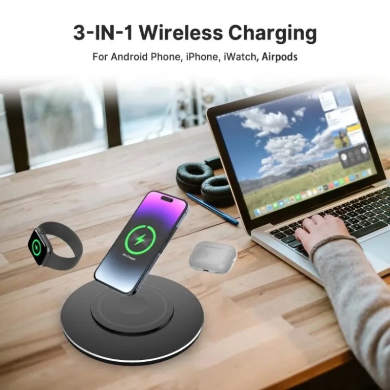コンパクトな15W 3-in-1ワイヤレス充電パッド、急速充 - Wireless Charger Watch のレビューと価格